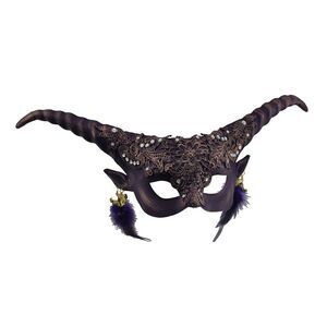 Spiral Horned Decorated Half Face Demon Goat Mask